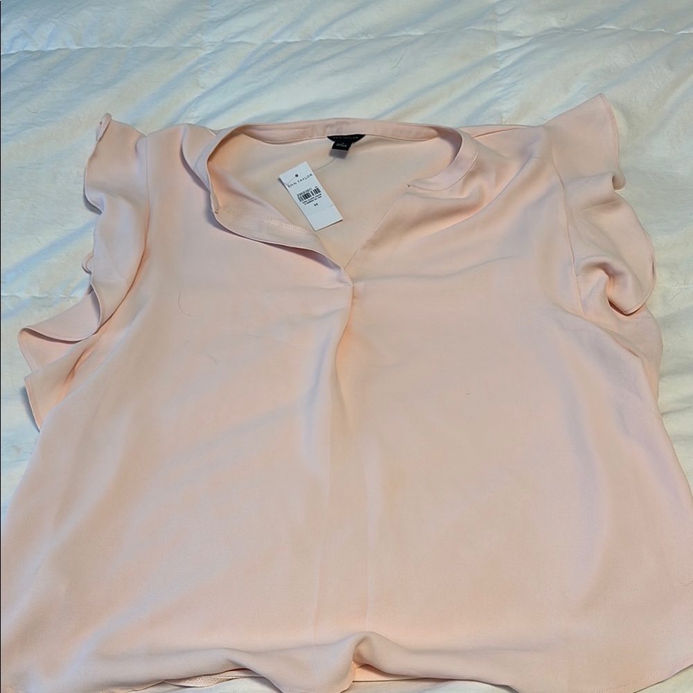 Ann Taylor Pink Ruffled Sleeveless Blouse
